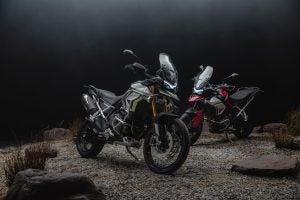 The new Triumph Tiger 900 Aragon models, with the Rally in the foreground and GT in back. Photo: Triumph