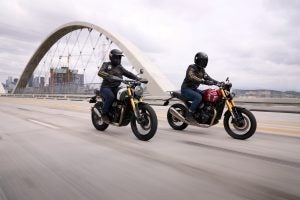 The new Scrambler 400 on the left, the Street 400 on the right. Photo: Triumph