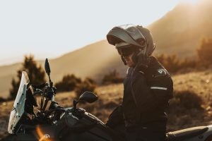 Shoei's new Neotec 3 helmet in use. While these are not specifically marketed towards the adventure bike segment, modular helmets are one of the most popular styles that ADVers wear. Photo: Shoei